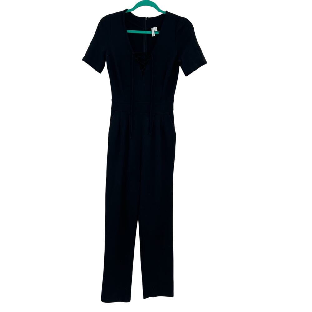 & Other Stories Tailored Jumpsuit Lace-Up Neckline Short Sleeve Black Size US 4